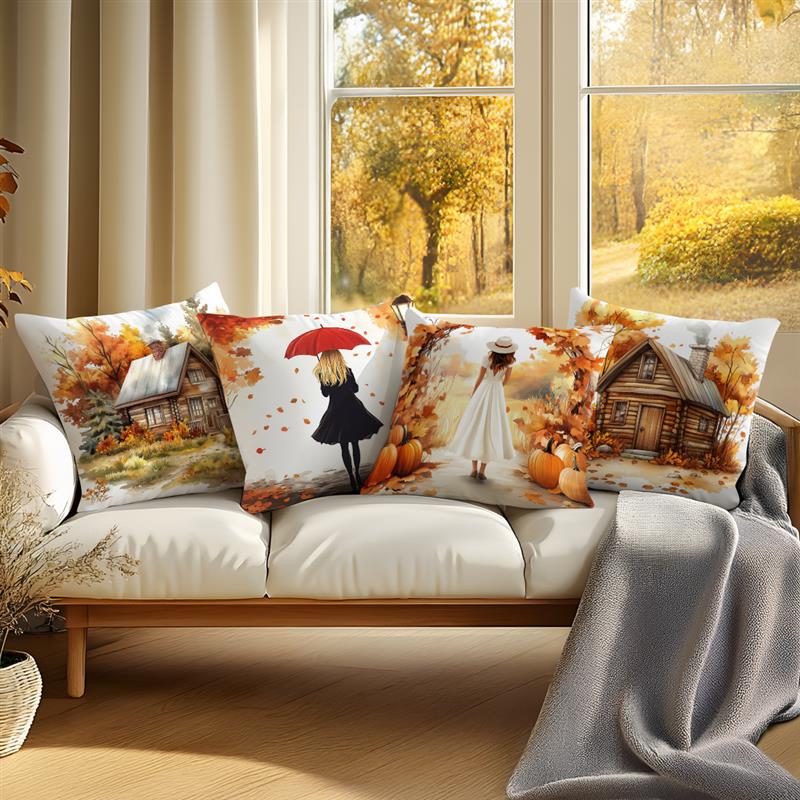 Autumn Themed Cushion Pillowcase Printed 100% Polyester 45X45Cm Throw Pillowcover Decorative Sofa Cushion Pillowslip Home Decor