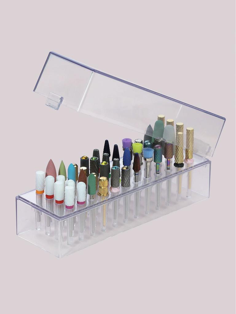 Transparent 48holes Nail Drill Bits Storage Box Empty Clear Box Nail Drill Display Stand Manicure Accessoy Tools