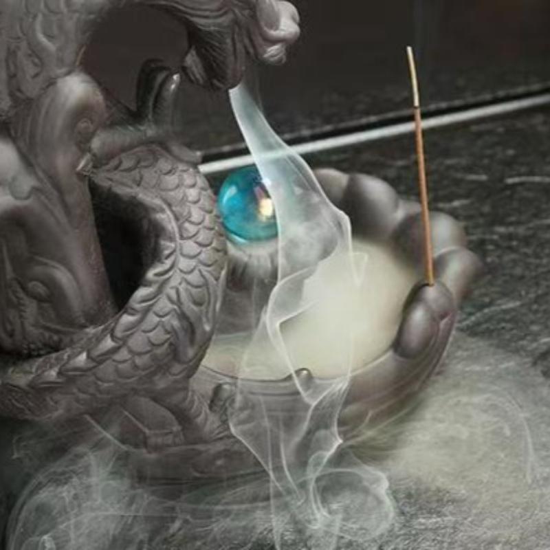 Originality Ceramic Backflow Dragon Incense Burner Creative Home Decor Dragon Burner Censer With Lucky Crystal Ball