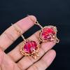Pink Australian Triplet Opal 999 Copper Wire Wrapped Earrings, Handmade Gemstone Jewelry Earrings For Memorial Day