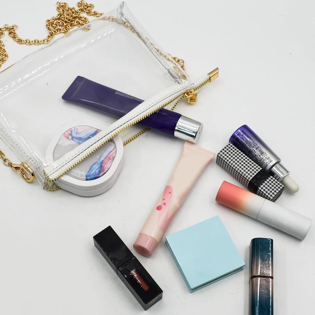 Enkrio Vinyl Crossbody with Shoulder Stadium Approved Waterproof Stylish for and School Chain Bag, Bag, Clear, Chain, Bag, PVC, Pouch, Women, Pool,