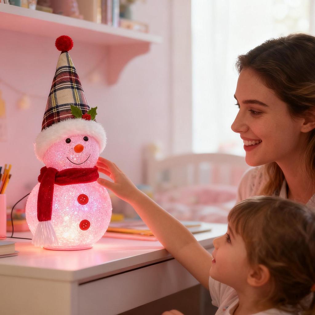 Christmas Snowman Decorations Indoor Holiday Decoration With LED Light Rustic Festive Doll For Home Office Bedroom Bookshelf