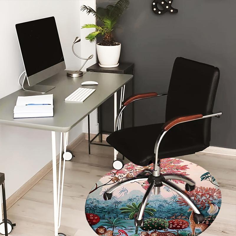 

1PC Jungle Safari Non-Slip Floor Round carpet, Office, family, bedroom, Large Area Rug Indoor Rugs, Durable Polyester-L0372 80cm by 80cm