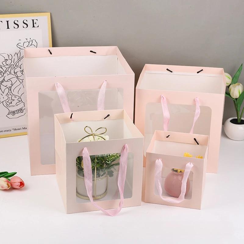 New Creative Convenient Handbag High Quality Durable Foldable Gift Box with Transparent Window Wedding Birthday Gift Bag