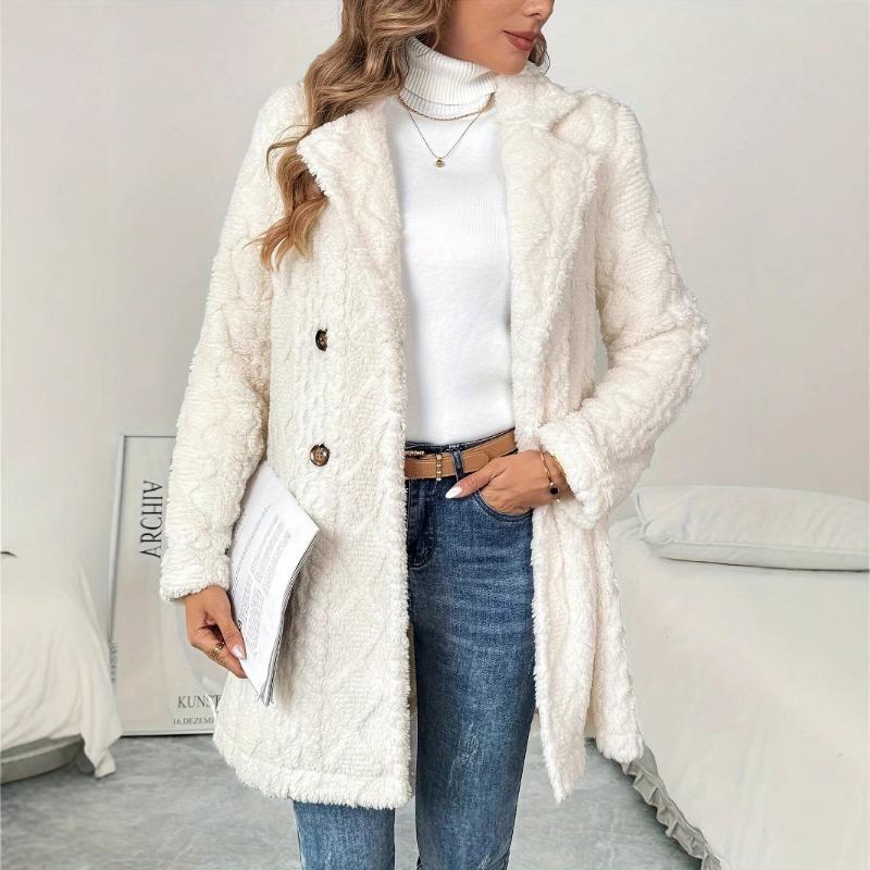 Women Double Sided Plush Double Breasted Casual Long Cardigan Coat