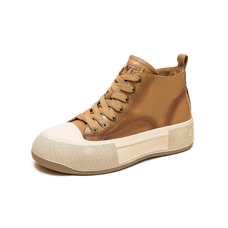 Johnature Shoes Women Sneakers Genuine Leather Lace-Up Summer Sandals Mixed Colors Handmade Concise Platform Sneakers