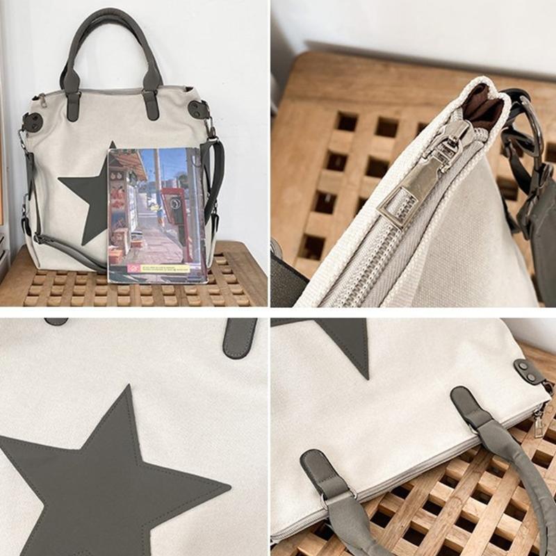 Womens Star Shoulder Bag Canvas Handbags Large Capacity Crossbody Bag Aesthetic Messenger Bag Fashion Satchels Bag