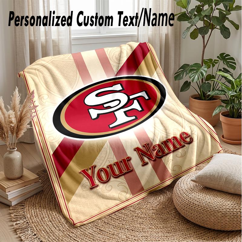San Francisco 49ers Benutzerdefinierte Flanell-Kuscheldecke Drucken Sie Ihren Namen Text Weiche Warme Decke Weihnachtsgeschenk