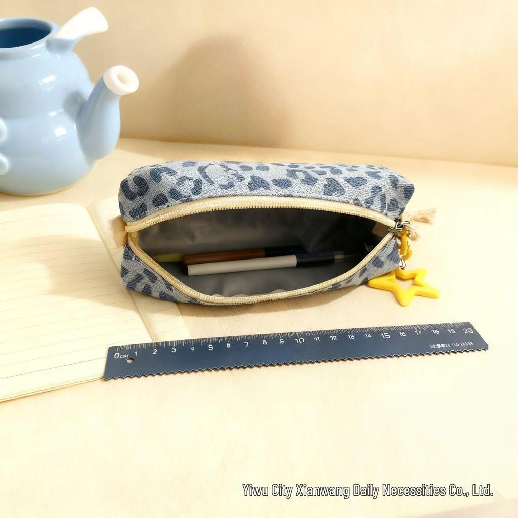 Leopard Print Canvas Pencil Case, Large Capacity for Junior & High School Students