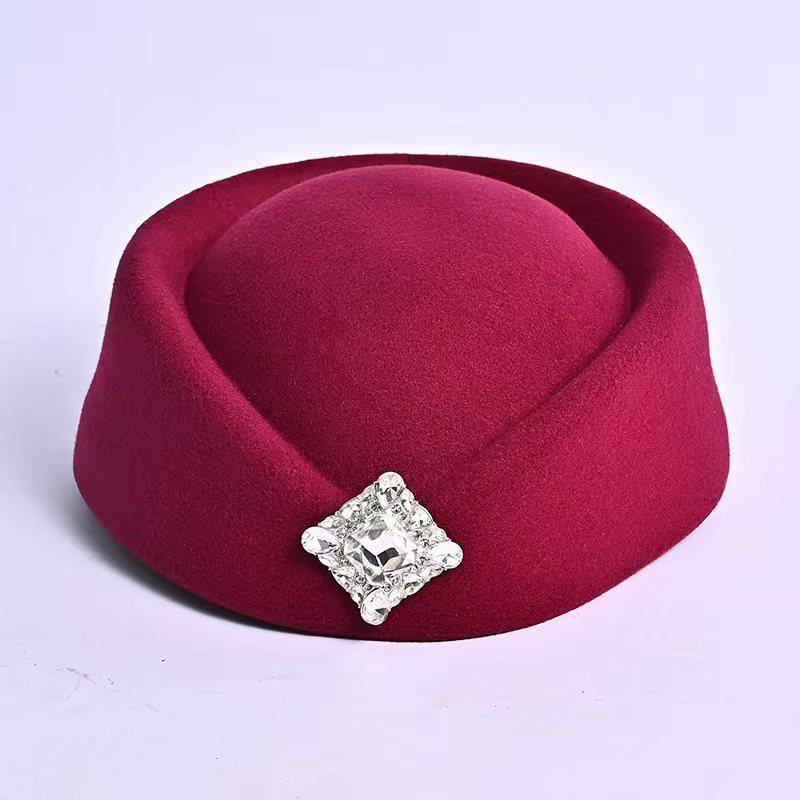 

Женская фетровая шляпа в британском стиле с отделкой стразами - Модная и универсальная осенне-зимняя шляпа-цилиндр стюардессы One Size вино красного