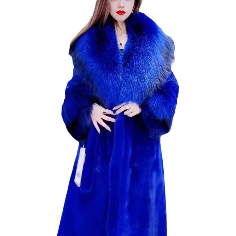 Winter new imitation fox fur collar imitation mink coat long fur integrated imitation fur coat women's clothing