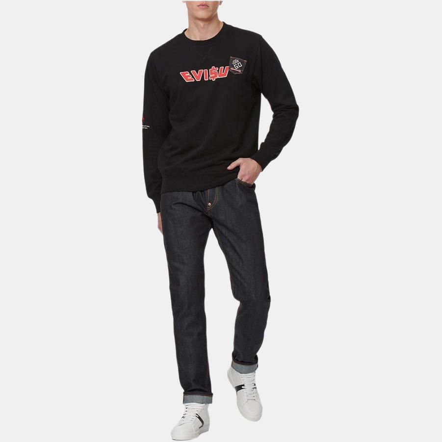 Evisu Letter Logo Cartoon Pattern Printed Pullover Round Neck Sweatshirt Unisex sweatshirt Black 2ESMOM2SW450XXCT