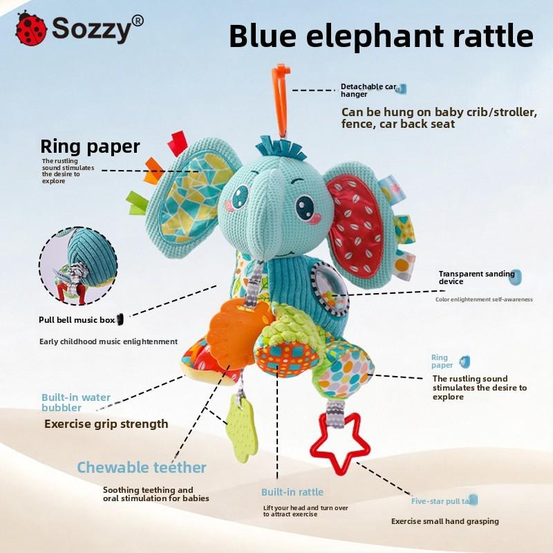 Baby Elephant Stroller Hanging Toy With Rattle And Music For Visual And Auditory Development