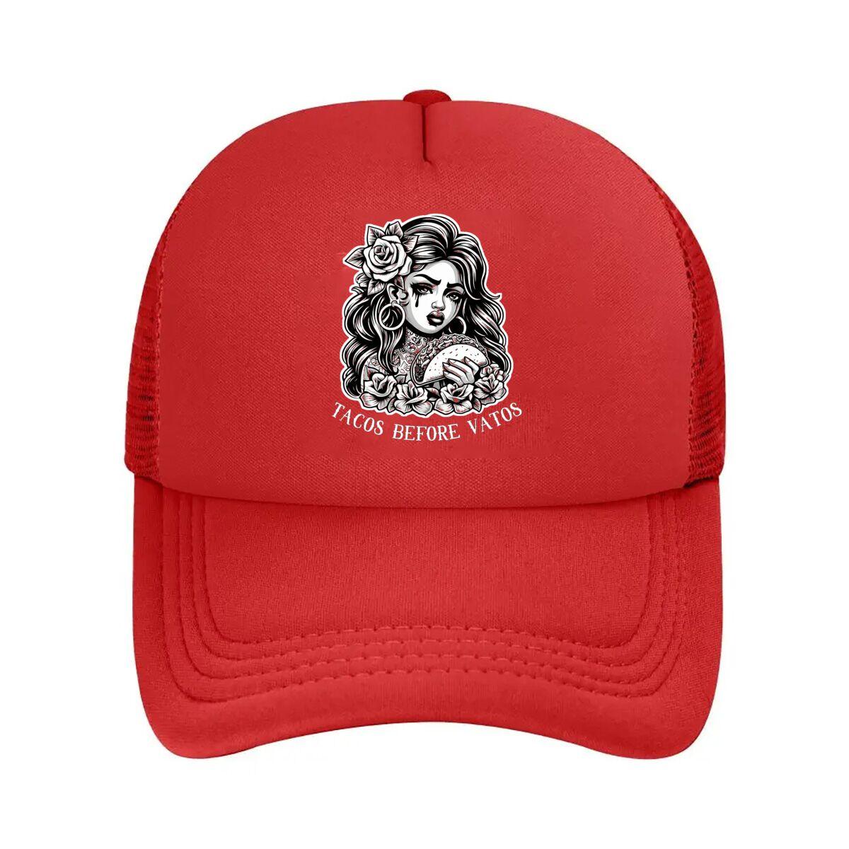 Tacos Before Vatos Sad Chola Latina Floral Mesh Baseball Cap Hip Hop Adjustable