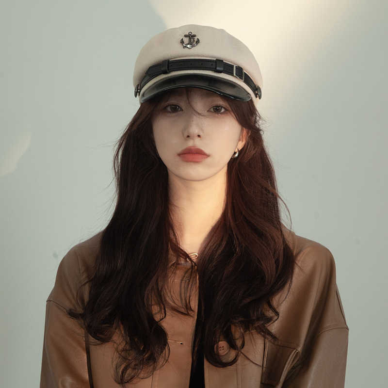 Japanese Retro Anchor Tag Punk Navy Hat Autumn and Winter New Windproof Versatile Hat Women British Style Beret Trend