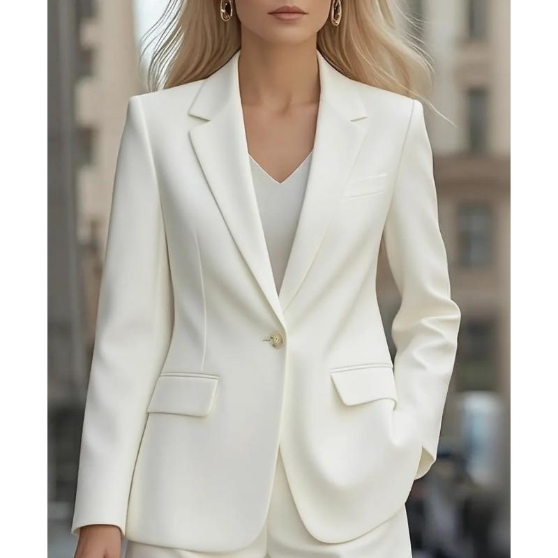 Women's Notched Lapel One Button Solid Color Long Sleeve Blazer Open Front Casual Suit Coat