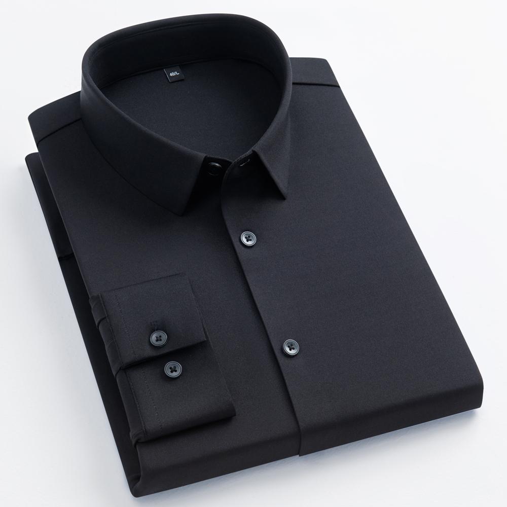 Sumptuously Comfortable Nylon And Spandex Blend Solid Men's Breathable Slightly Stretch Long Sleeve Button Up Business Shirts