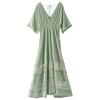 Elegant French Fashion V-Neck Lace Dress: Sexy, Waist-Cinching, Slim-Fit, Ruffled Long Skirt