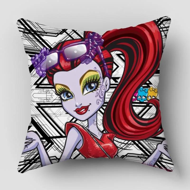Monster High Pillow Cover Bedroom Home Office Decorative Pillowcase Square Zipper Pillow Cases Satin Fabric 10.16WJY