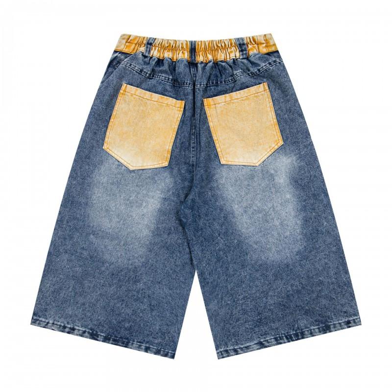 Americké Vintage Prané Kreslený Ananas Kočka Vyšívané Džíny Volné Rovné Zkrácené Kalhoty Muži Ženy