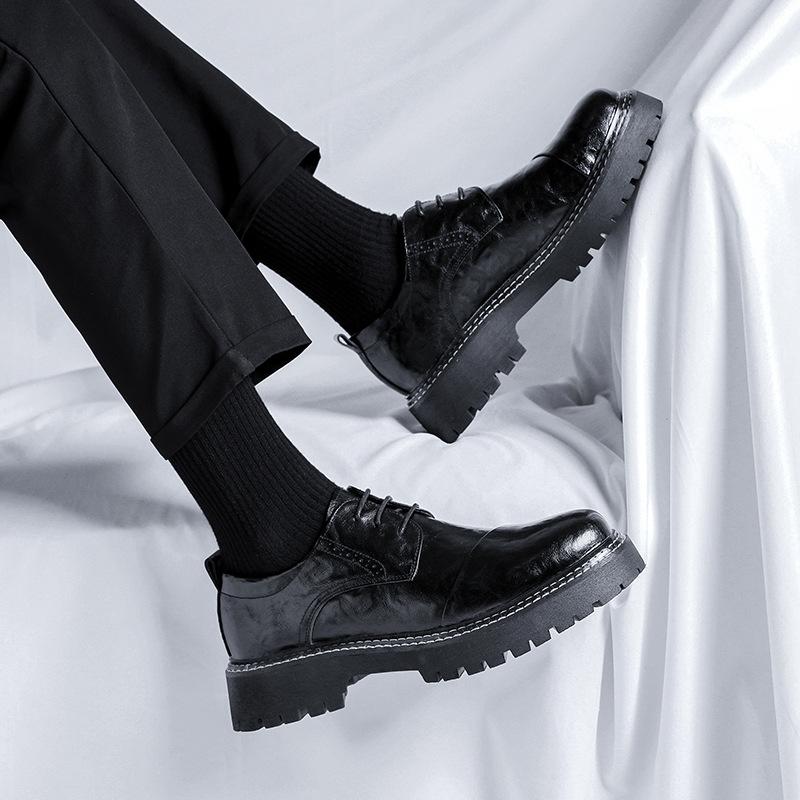 MódaZvýšení Kožené Derby Boty pro Muže Módní Ležérní Designové Platformové Boty Pánské Anglické Černé Podzim Zima Pánské Společenské Boty