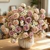 Silk Roses Artificial Flowers Wedding Home Room Dining Table Cala Wreath Beautiful Bridal Bouquets Table Centrepieces DIY Gifts