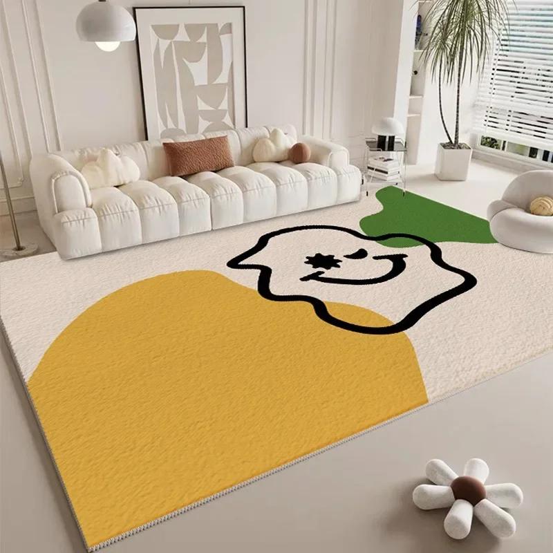 

Fresh Beige Carpet Soft Comfortable Living Room Carpets Striped Floral Decorative Rug Artistic Minimalist Bedroom Bedside Rugs 60*90cm