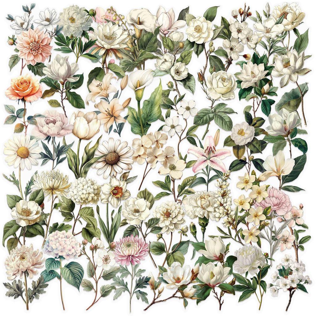 Floral Ink PET Transparent Stickers for Phone, Laptop, Suitcase, and Cup Decoration