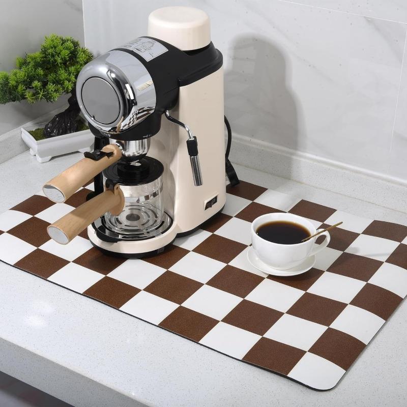 Checkered Print Kitchen Rugs Dish Drying Mat Absorbent Drain Pad Kitchen Carpet Coffee Dish Drainer Draining Mat Tablemat Beauty