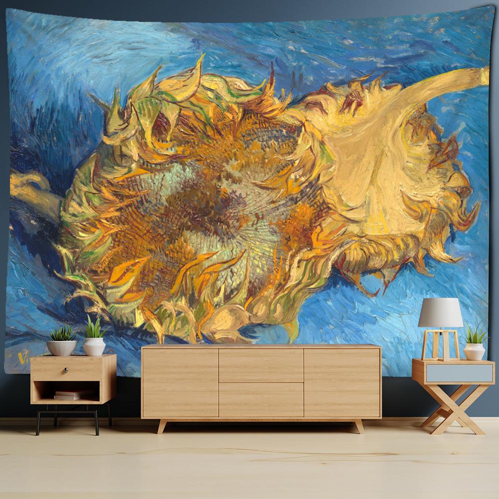 Van Gogh's Helianthus Tapestry Wall Hanging Oil Painting Mysterious Psychedelic Bohemian Plants Living Room Home Decor