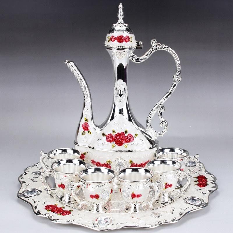 Exquisite Vintage Wine Glass, Alloy Home Wine Pot Wine Glass Set, European Wine Set, Wine Pot Home Living Room Decoration, 1Set