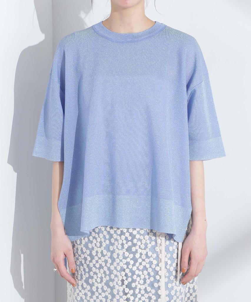 Nano Universe Aurora Sheer Smooth Knit F Lamé T-Shirt, Women's, 030, White, 669-5122312