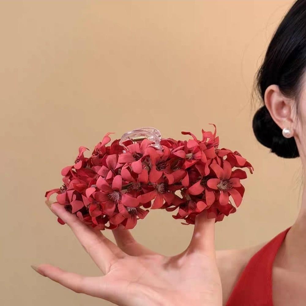 Delicate Beach Floral Hair Claw Solid color Elegant Hair Clip Vacation Style Shark Clip  Seaside