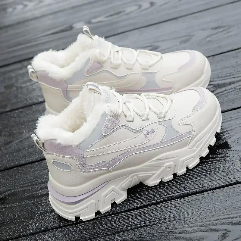 Ladies Lace Up Casual Sneakers Running Shoes for Woman Warm Snow Boots Thick Bottom Winter Women Platform Cotton Shoe