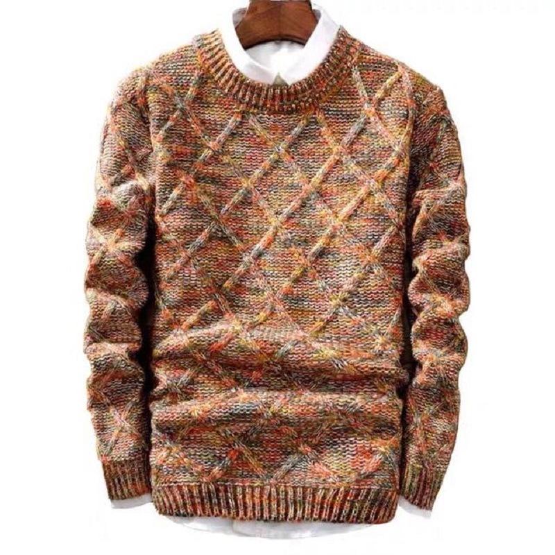 2024 Winter Men's Thick Knit Sweater, Round Neck, Long Sleeve Trendy Jacket