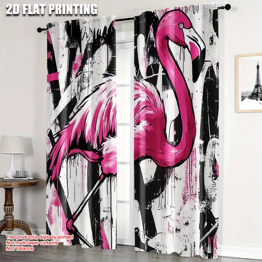 

Set Of 2 Curtain Cloth Plane Printing Pink Flamingos Polyester Easy Install Without Rod Home Decor Perfect Living Room Curtains Made Great Window W100*H70(CM)-Hooks&1PCS
