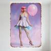 Sexy Woman with Bright Pink Hair Pastel Purple Background Tin Sign Vintage Metal Poster for Bar Pub Home Wall Decor (8x12 Inch)