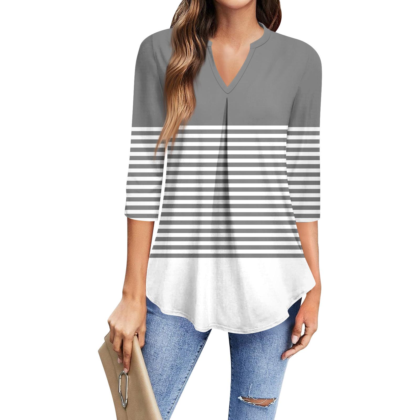 

Женская модная повседневная футболка с рукавом три четверти и принтом, топ с V-образным вырезом S