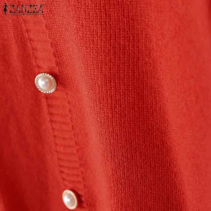 ZANZEA Women Casual Lapel Neck Long Sleeve Stitching Loose Knitted Cardigans Coats