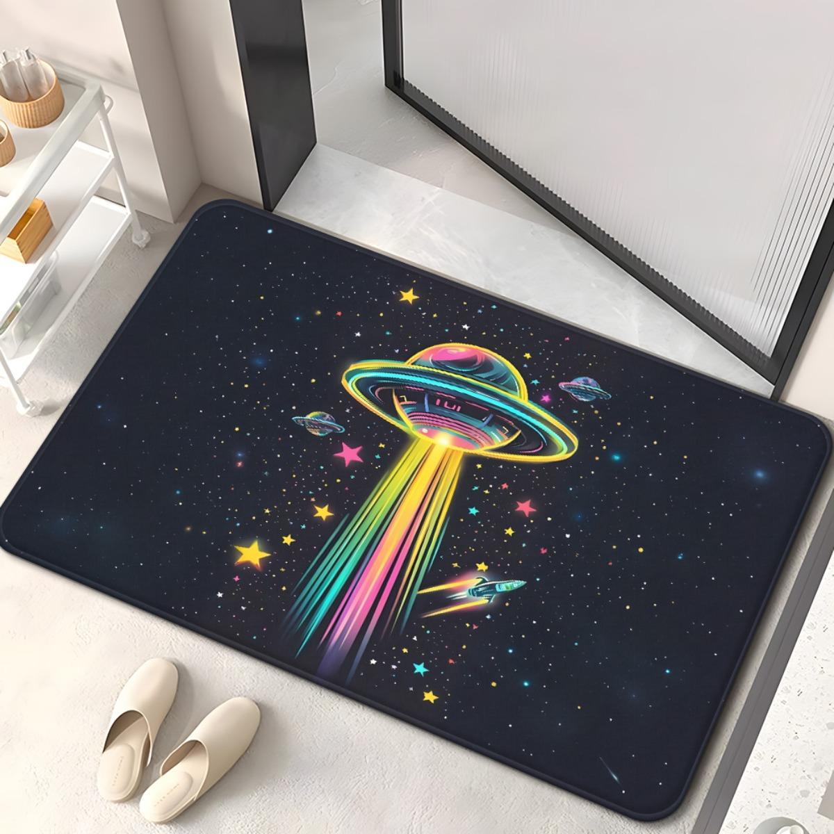 

1pc UFO Rainbow Space Doormat Non-Slip Absorbent Microfiber Rug for Bathroom Bedroom Outdoor 40x60cm 40x60cm