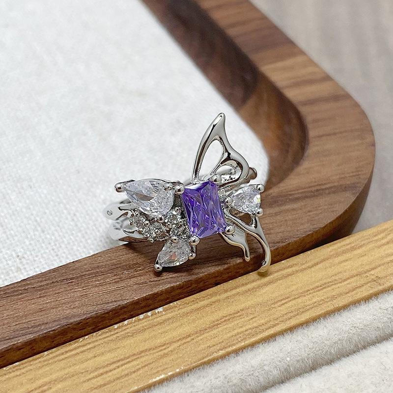 [Crystal Color Diamond] Color Treasure Full Diamond Super Immortal Zir*****Pening Ring French Niche Light Luxury High Sense Ring Female