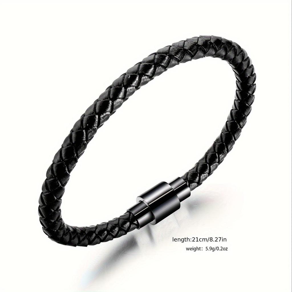 Herren Schwarz Leder Geflochtenes Armband - Minimalistischer Europäischer Stil