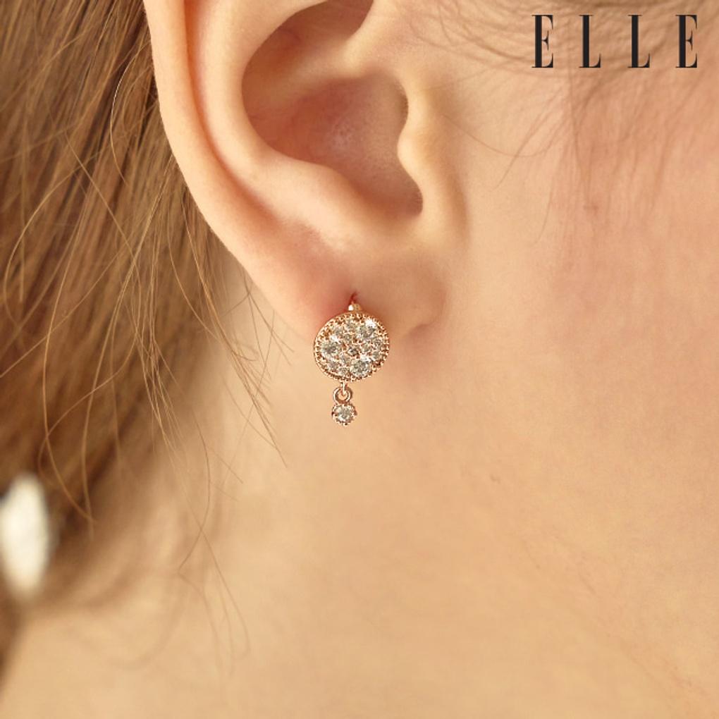 14K Cubic Drop Round One-Touch Earrings (Gold Pin) ELGPEE402