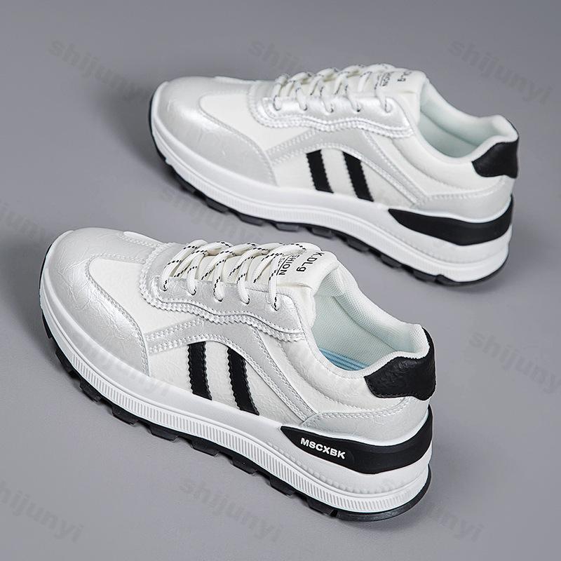 Fashion Women's Leisure Sports Shoes Non Slip Comfortable Lace Up PU Leather Sneakers Increased Height Design Casual Shoes Zapatos Mujer