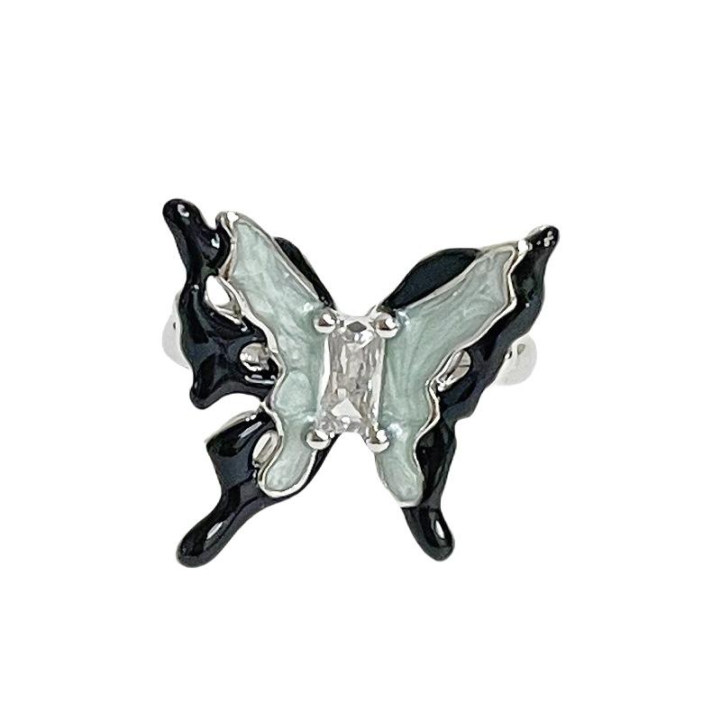 Advanced Sense Oil Drop Butterfly Series Open Ring Full Of Diamonds Zir*****Il Drop Light Luxury Stacked Index Finger Ring