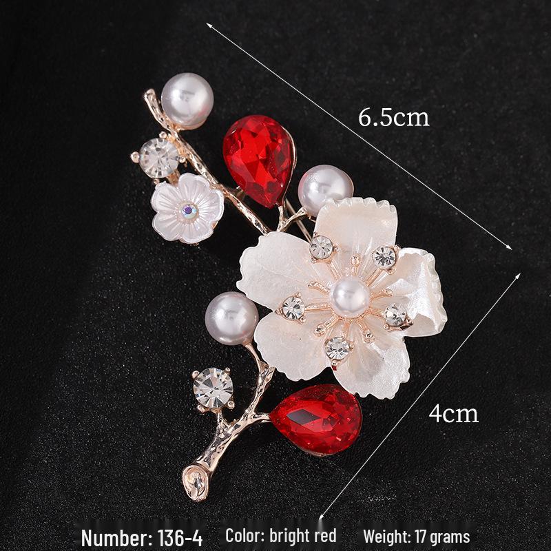 High-End Rose Red Chinese Flower Brooch: Classical Pin for Women's Qipao & Coat Accessories