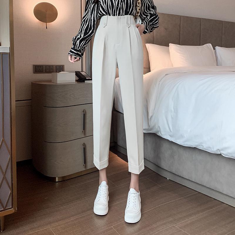 Radish Women's High Waist Cigarette Leg Cropped Pants - Korean Style Harem for Spring/Summer 2026