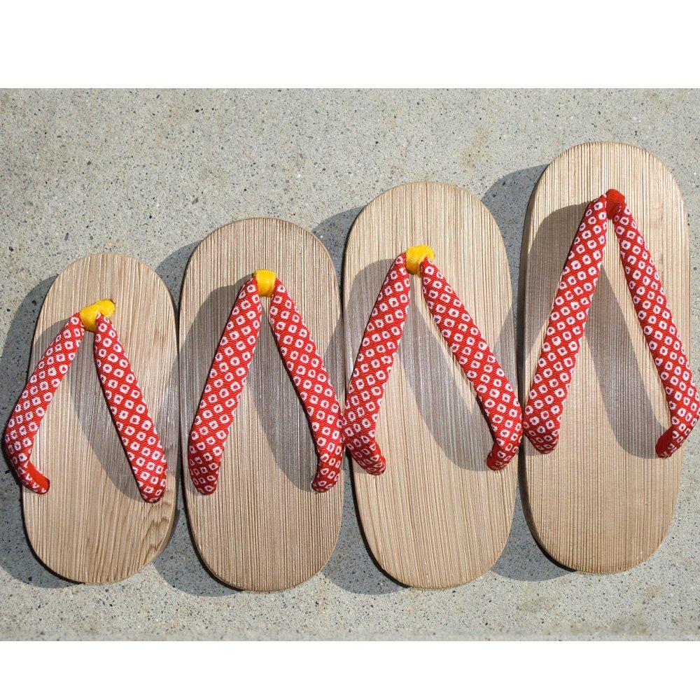 Kiso Nezuko Craftsmen Passing On 300 Years of Pique Red Strap Cloth Geta Tradition. 18-19cm Children's Size. Pattern. (Front Color Customizable).