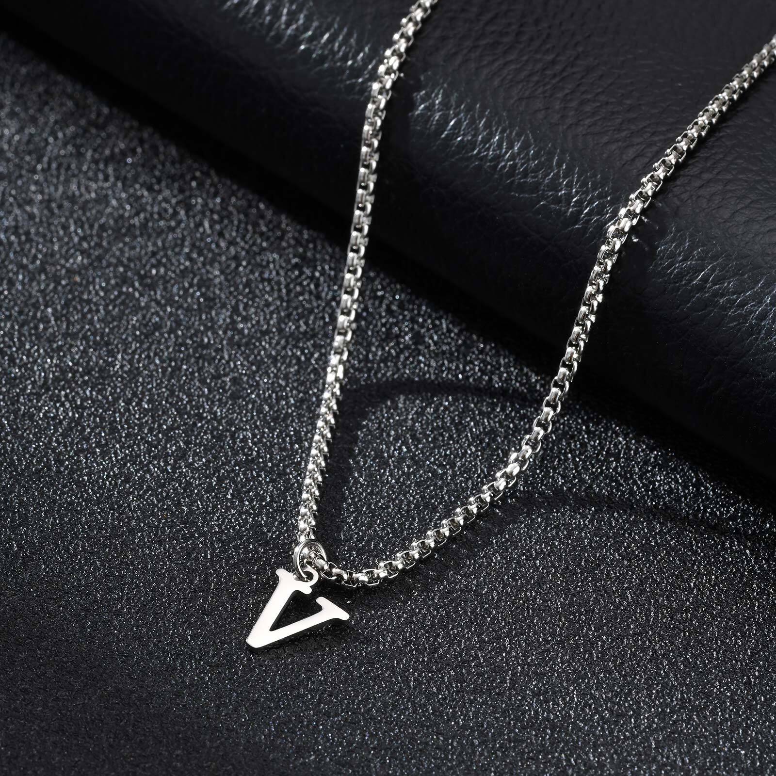 Simple A-Z Letter Necklace for Men Waterproof Stainless Steel 26 Letters Pendant Necklace Men’s Minimal Initial Necklace 45cm