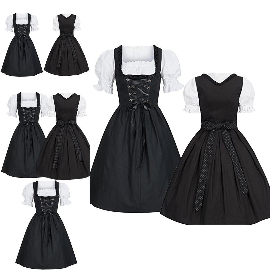 Elegant Black Oktoberfest Costume Featuring Unique Puff Sleeve Design For Womens Fashion